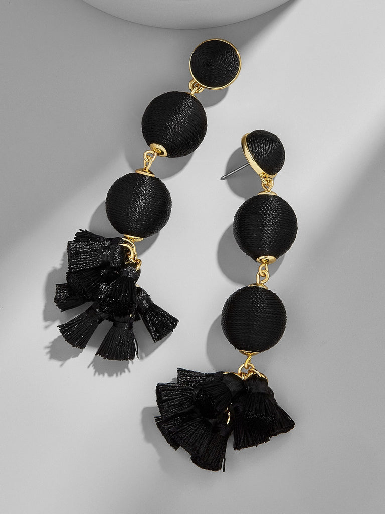 Black Bauble Tassell Drop Earrings