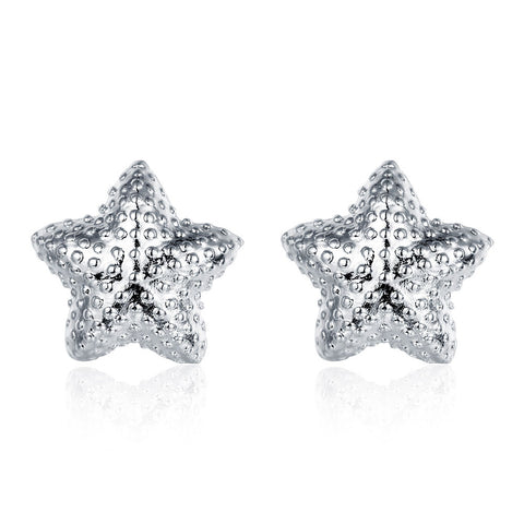 18K White Gold Plated Beaded Starfish Stud Earring