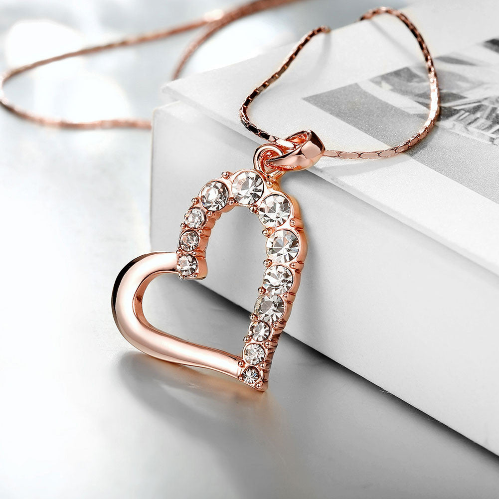 Rose Gold Plated Half Hearted Crystal Inlay Necklace