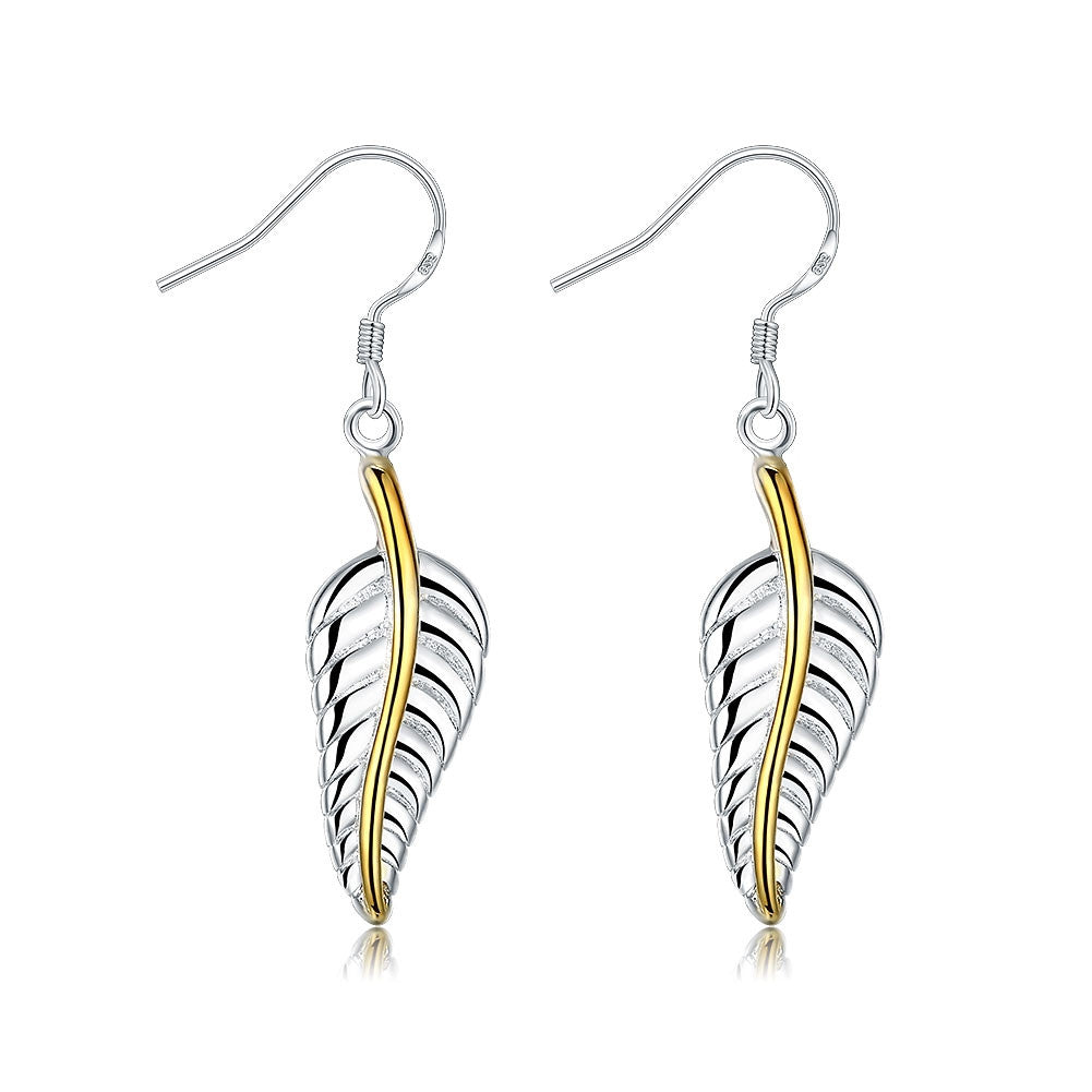 Doves Feather Earring in White Gold Plated