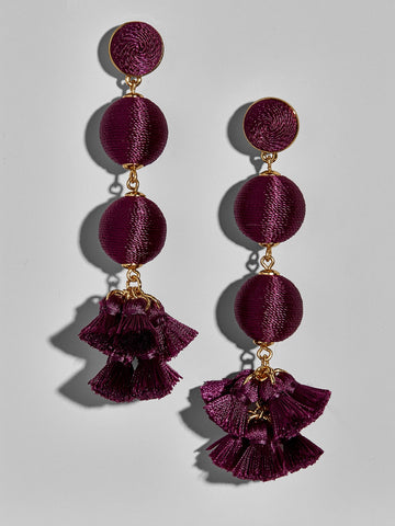 Purple Bauble Tassell Drop Earrings